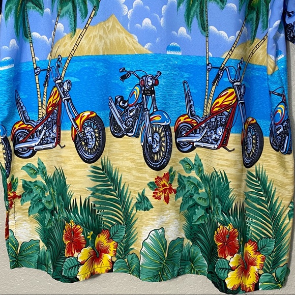 Vintage 90’s Motorcycle Blue Hawaiian Shirt Medium - Picture 6 of 6